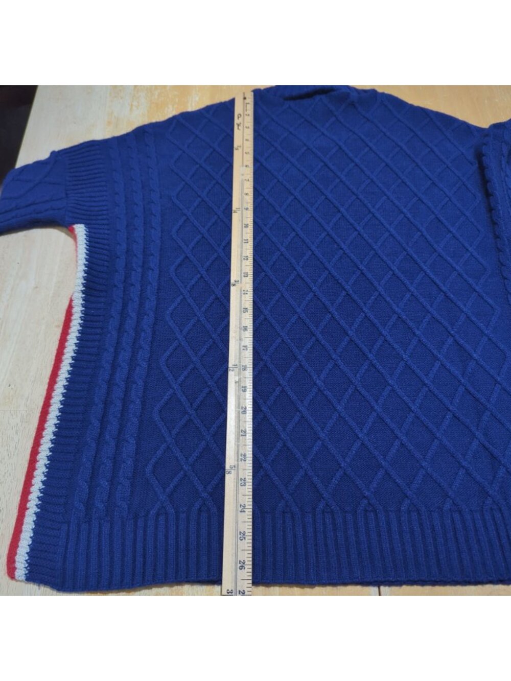 Mersea Sailor Sweater Womens OS Navy Blue Red White Lattice Knit Relaxed Pullove - Picture 11 of 15